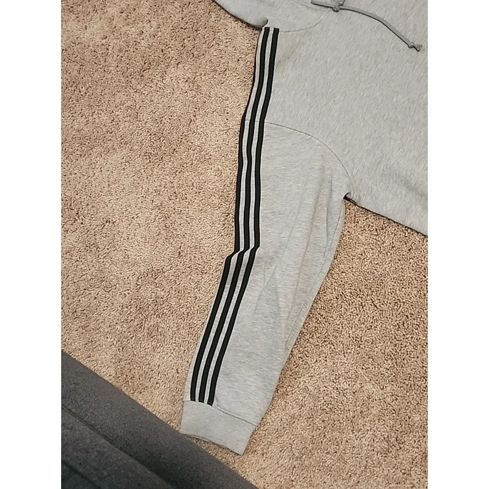 Vintage Adidas‎ Men's Large Hoodie Pullover Gray Striped Sleeves - Excellent